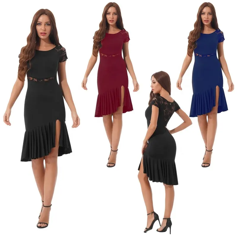 Elegant Lace Dance Dress with Flounce Hem | Les Mourad Elegant Lace Dance Dress with Flounce Hem | Les Mourad