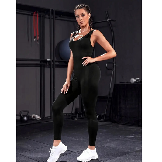 Cross-Back One-Piece Fitness Jumpsuit