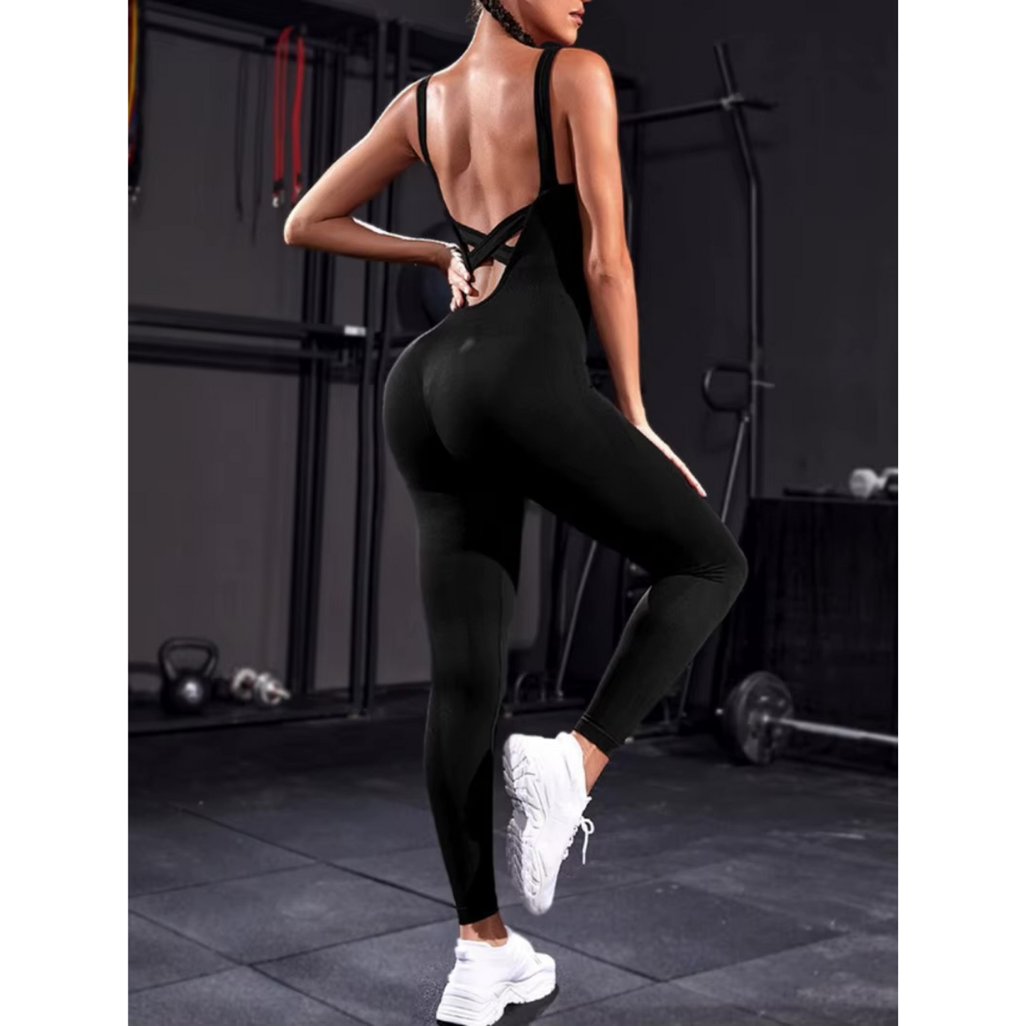 Cross-Back One-Piece Fitness Jumpsuit