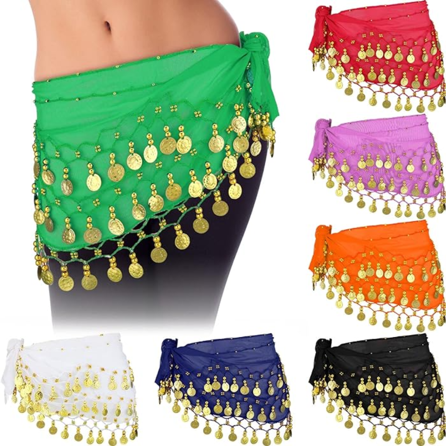 Belly Dance Hip Scarves with Coins Multiple Colors Available Les Mourad