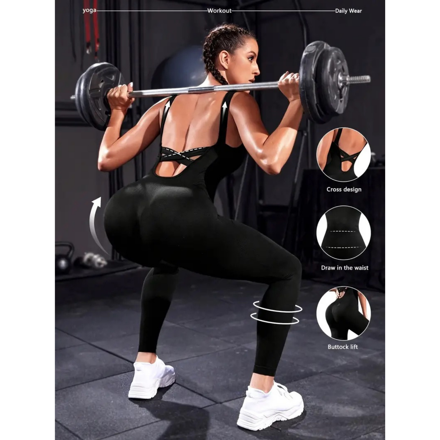 Cross-Back One-Piece Fitness Jumpsuit