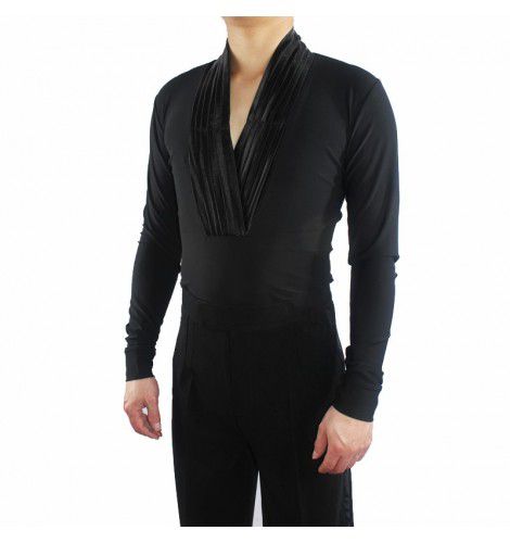 Schwarzes Bodyshirt für lateinamerikanische Tänze mit V-Ausschnitt für Herren | 813