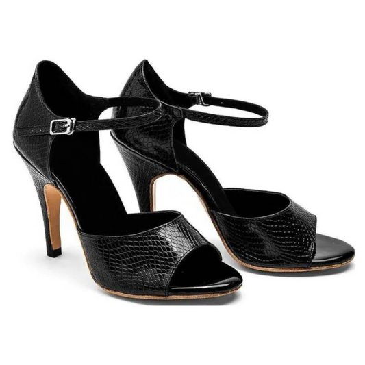 Tango Textured Black Heels | TG010
