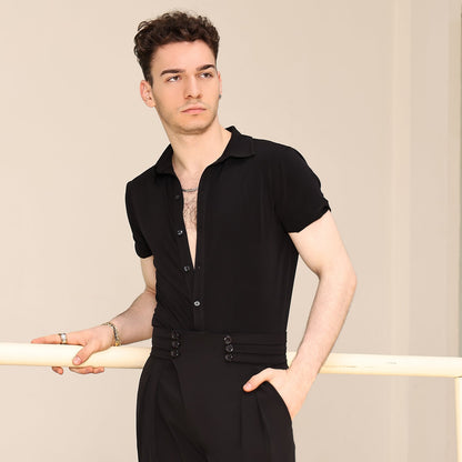 UDance A27 black men's short-sleeve dance unitard