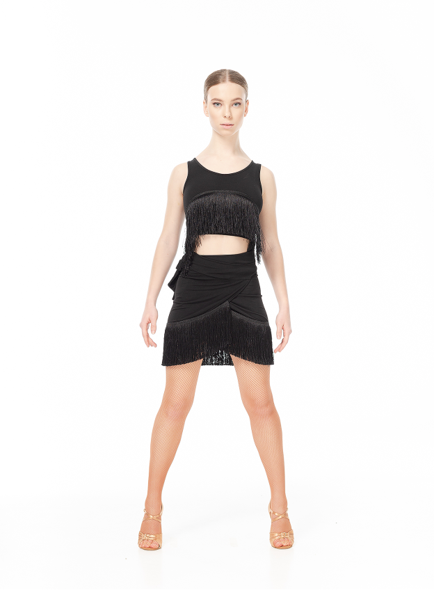 Women’s Black Fringe Crepe Skirt | DanceMe UL748