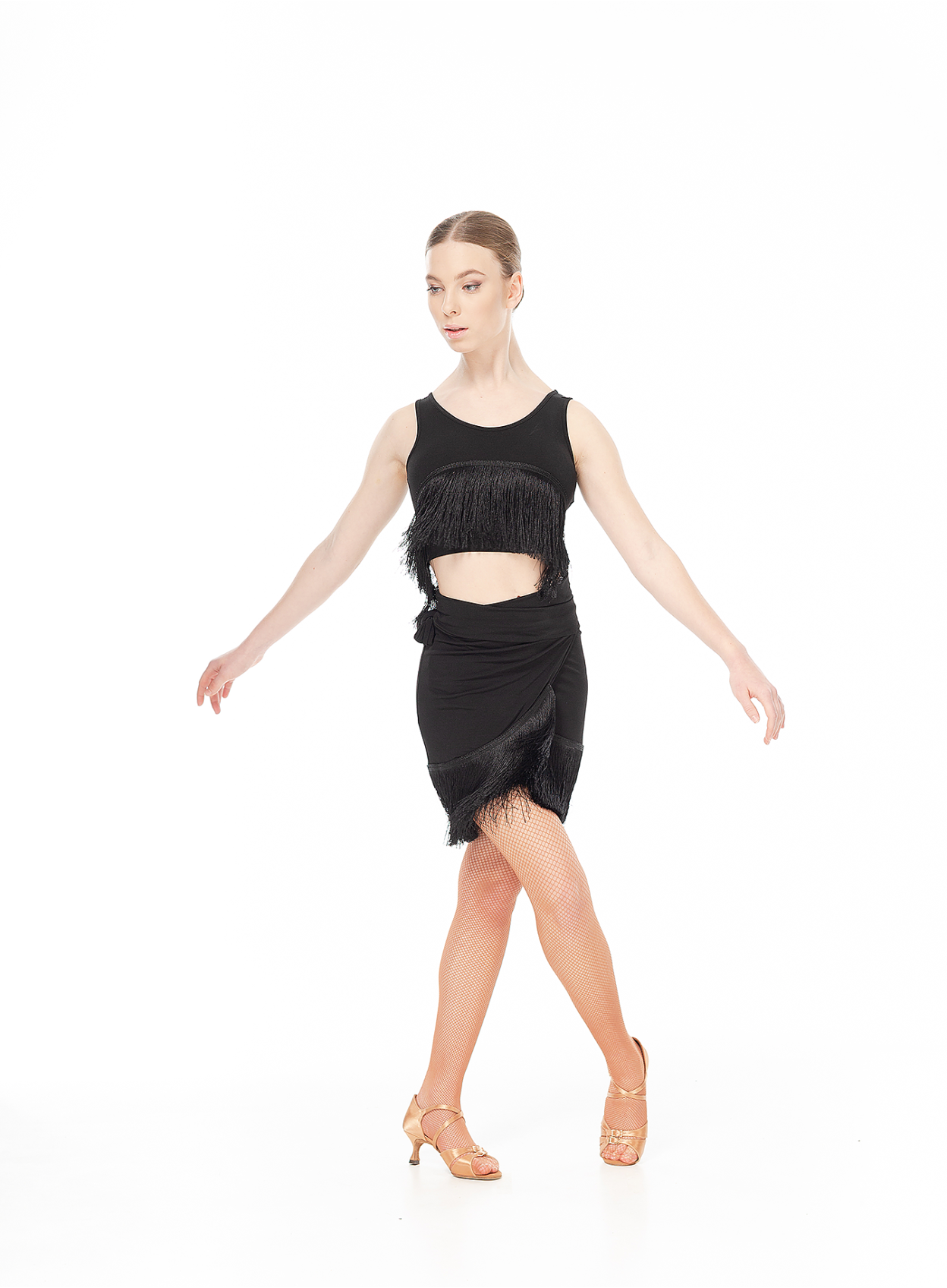Women’s Black Fringe Crepe Skirt | DanceMe UL748