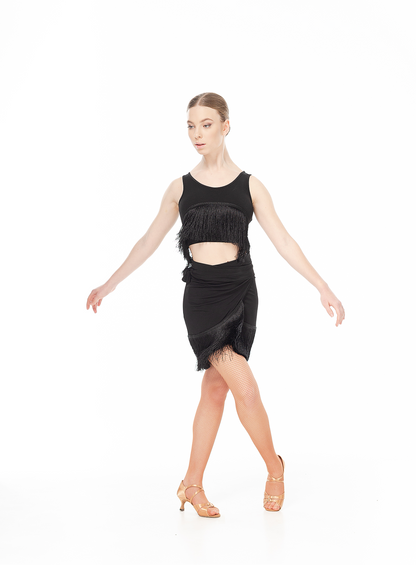 Women’s Black Fringe Crepe Skirt | DanceMe UL748