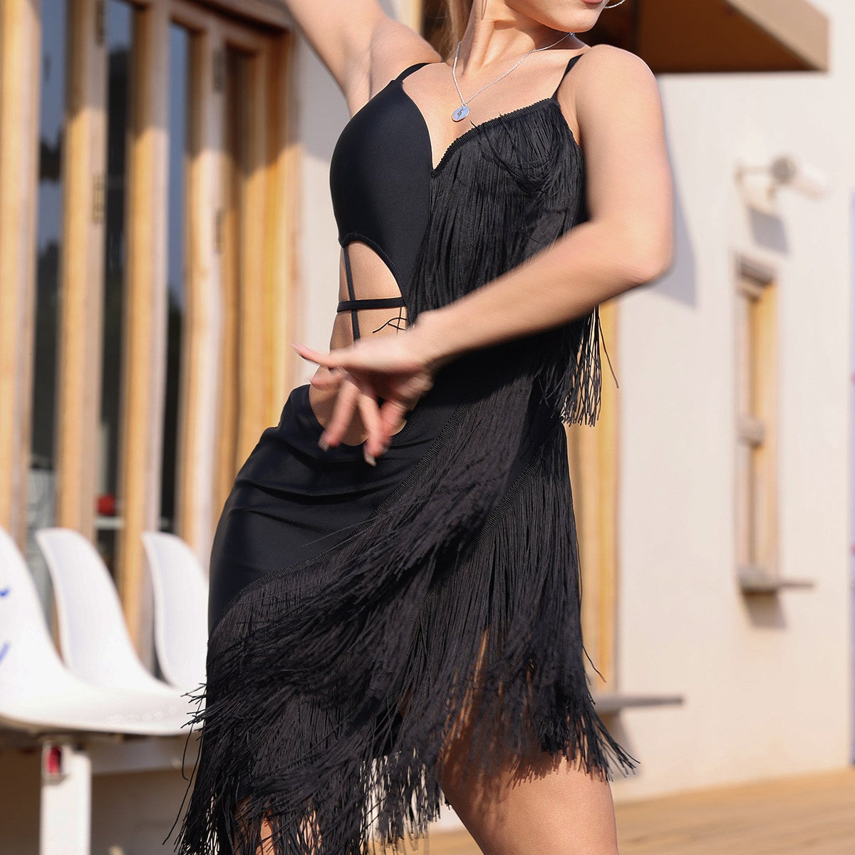 UDance A104 black Latin fringe dress