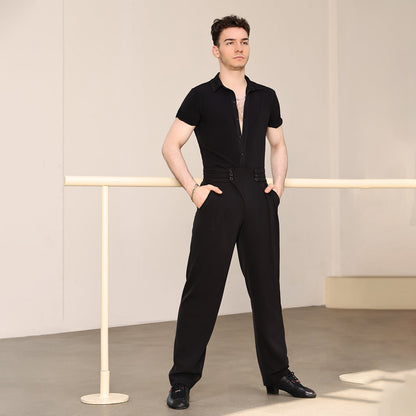 UDance A27 black men's short-sleeve dance unitard