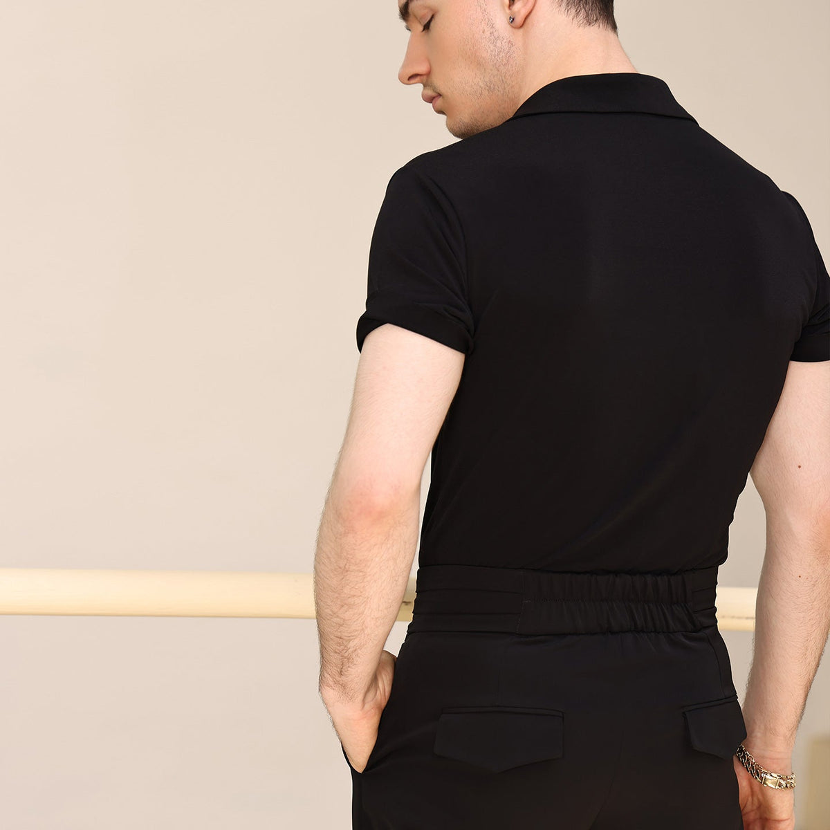 UDance A27 black men's short-sleeve dance unitard