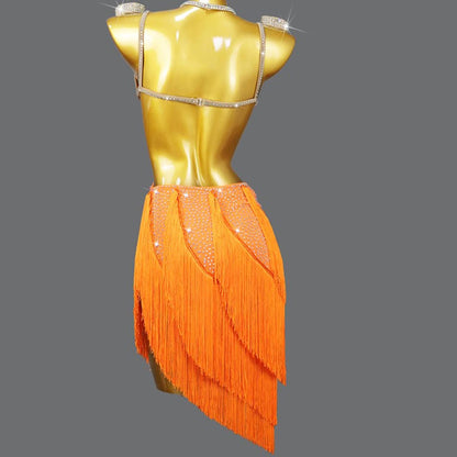 Sequin Strappy Backless Professional Latin Dance Dress
