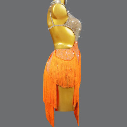 Sequin Strappy Backless Professional Latin Dance Dress
