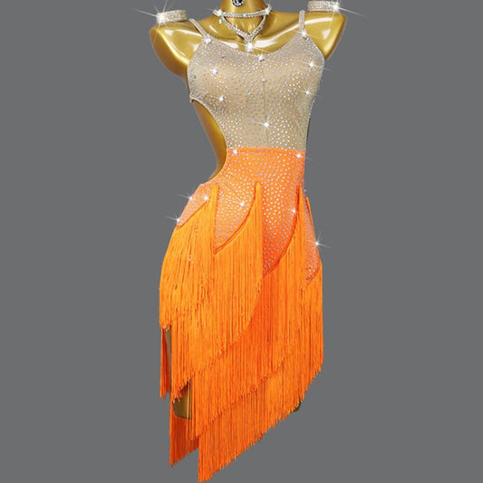 Sequin Strappy Backless Professional Latin Dance Dress