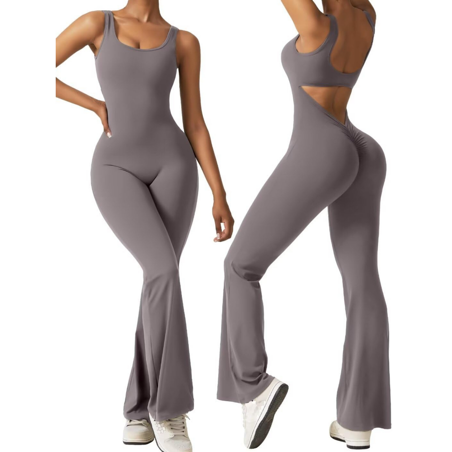 Flared Halter Backless Fitness Jumpsuit