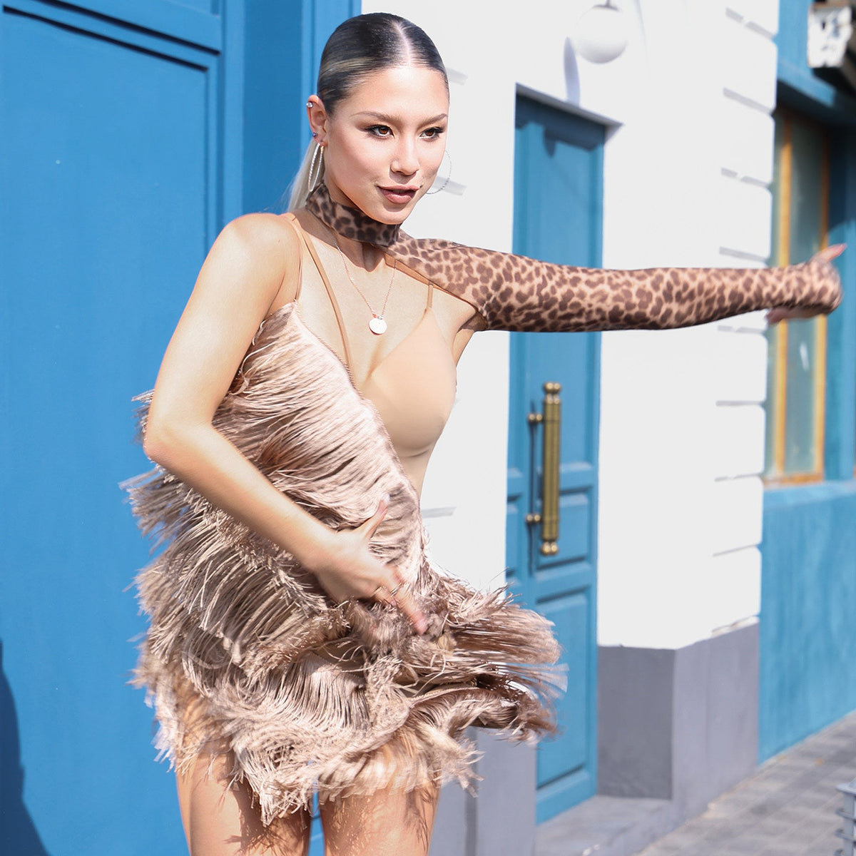 UDance A105 two-piece Latin fringe dance dress