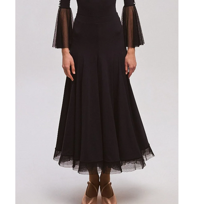 Ladies’ Black Ballroom Dance Skirt with Lace Hem | 918