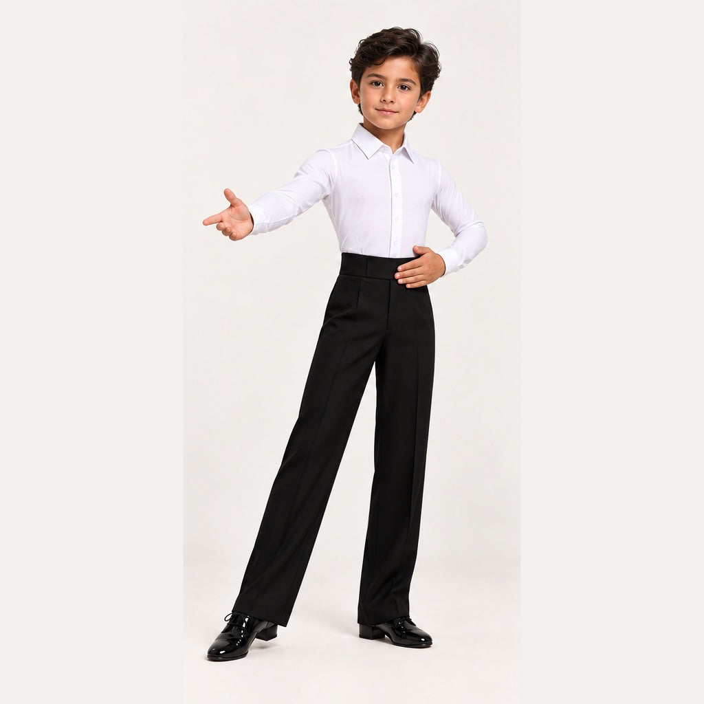 Boys' black ballroom dance trousers 202 – front view