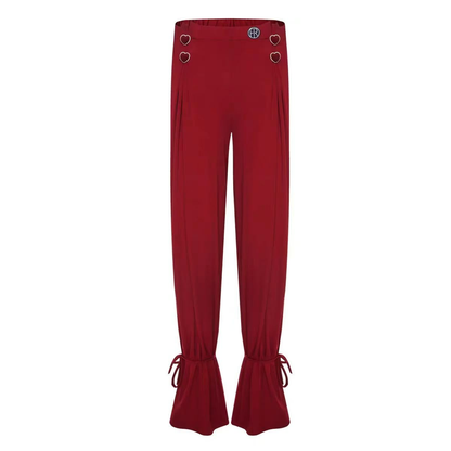 Burgundy ankle-tie Latin dance trousers – front view