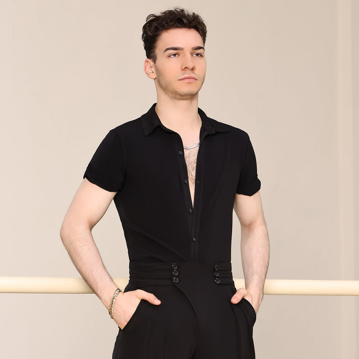 UDance A27 black men's short-sleeve dance unitard