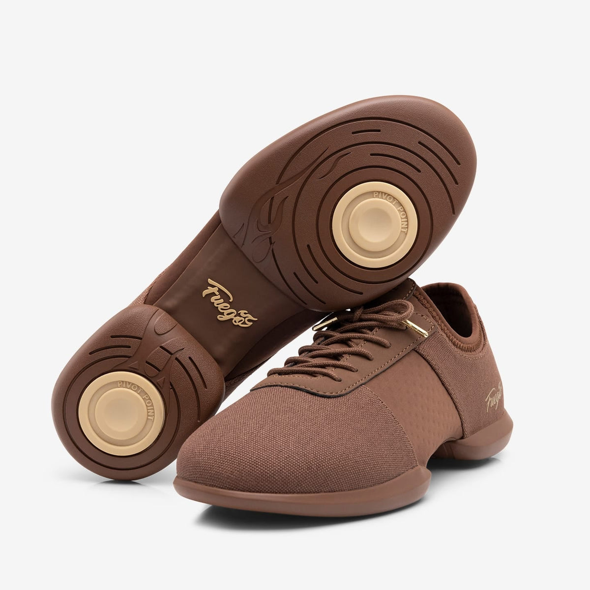 Fuego Mocha split-sole dance sneakers in warm brown with gold details