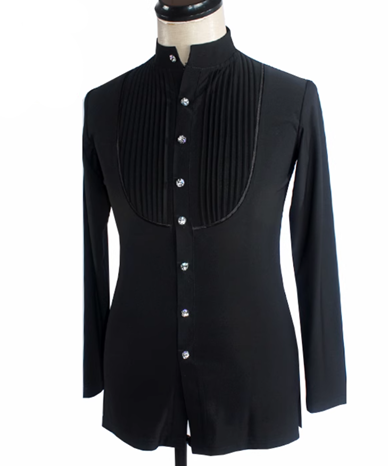 Men's Pleated Mandarin Collar Dance Shirt | 812