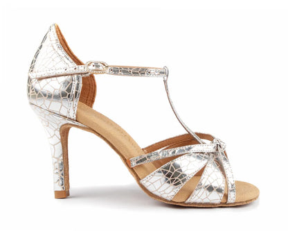 Portdance | PD PRO 002 Silver Craquelê Leather Latin Dance Shoes