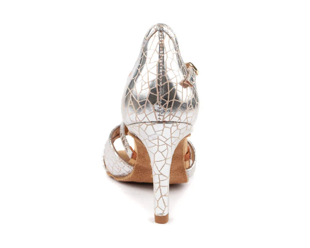 Portdance | PD PRO 002 Silver Craquelê Leather Latin Dance Shoes