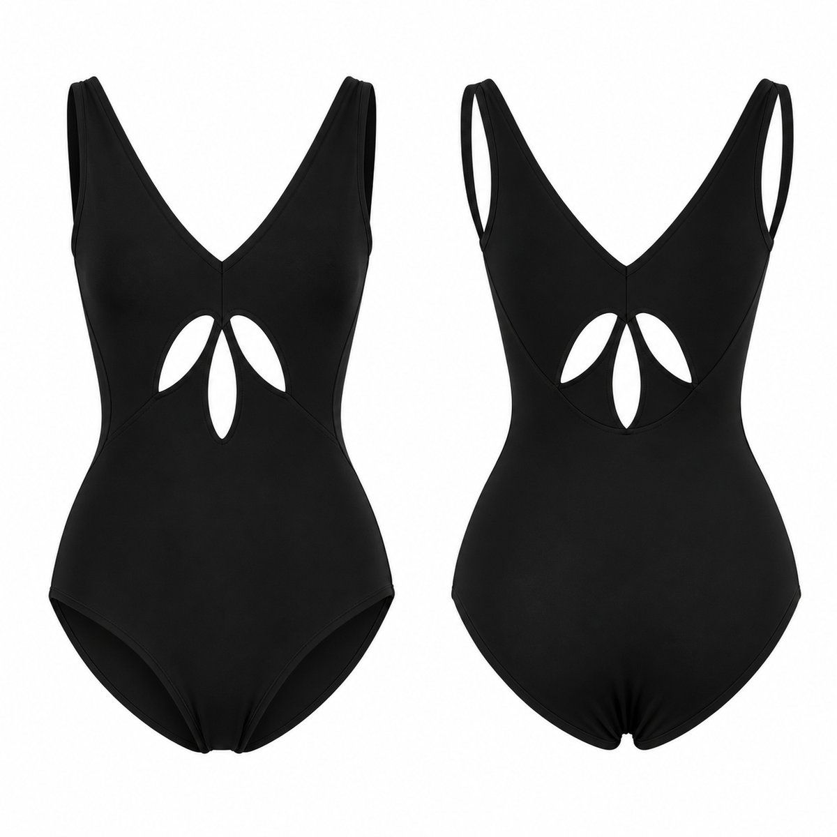 UDance A93 black Latin bodysuit, front and back views